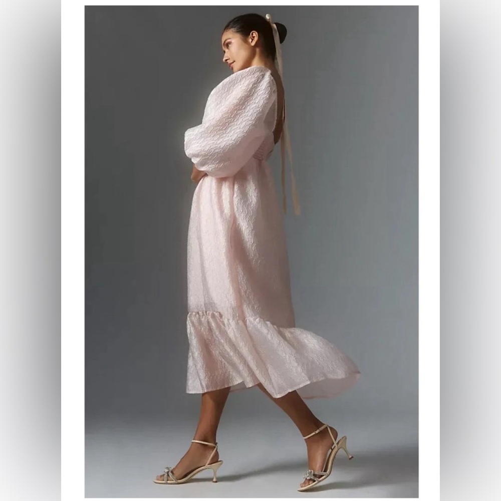ANTHROPOLOGIE Pink Puff Sleeve Midi Dress XL
